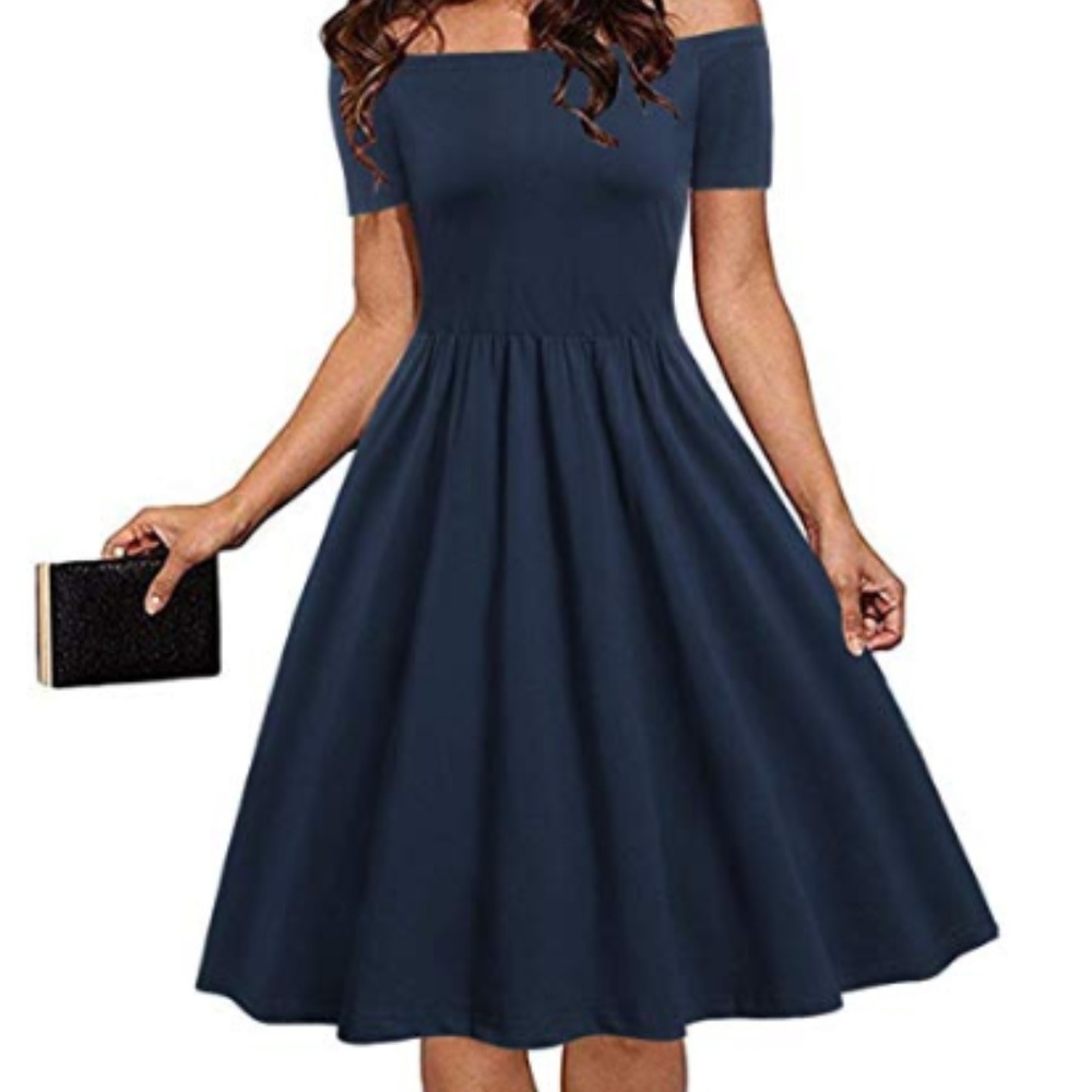 Off Shoulder Strapless Cocktail Dress Pocket - Picture 4 of 7